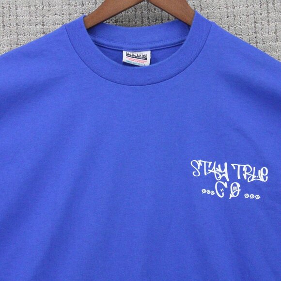 Vintage Pro Club Shirt Mens 2XL Blue Work Hard Stay Humble Pirate Boat Art Y2k - Picture 6 of 10